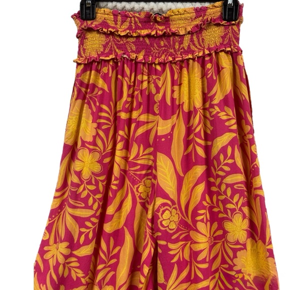 Patrons of Peace Angelo Wide-Leg Smocked Pants Pink Bird Floral M - Picture 4 of 9